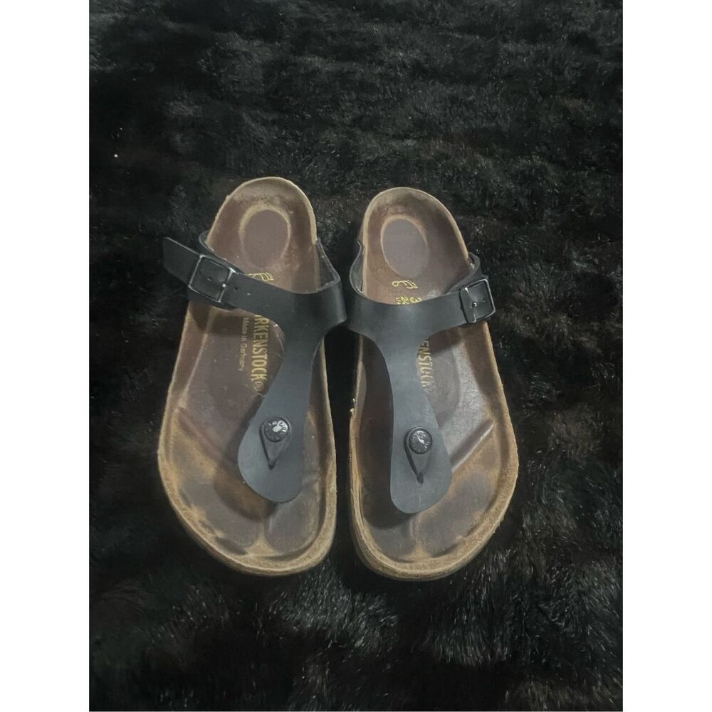 Birkenstock Size 7.5 38 Gizeh Birko Flor Sandals Black Leather Buckle